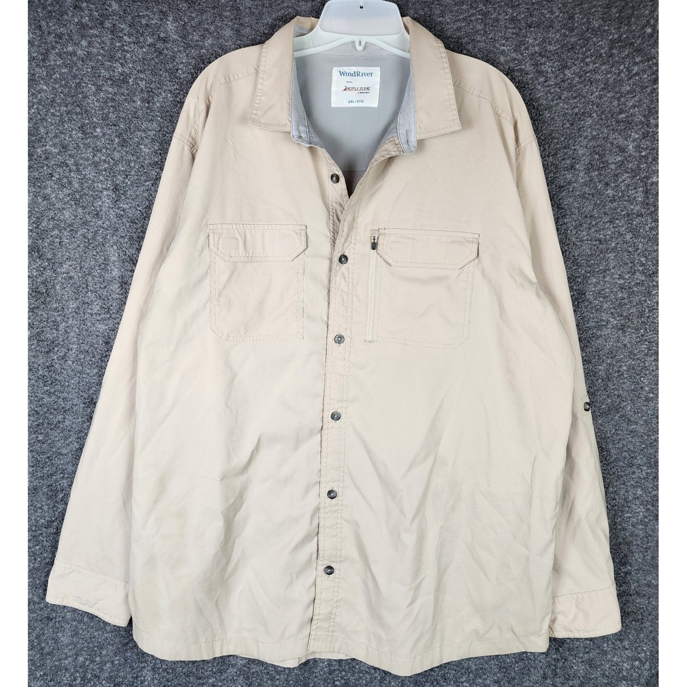 WindRiver Shirt Mens 2XL No Fly Zone Tan Mosquito Repellent Button Down EUC